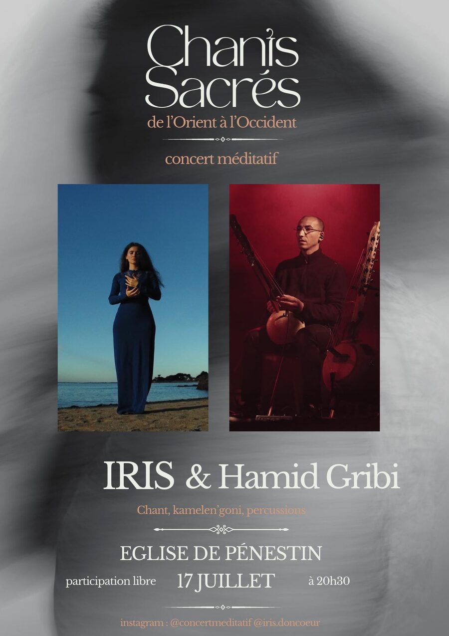 Affiche — Chants Sacrés de l'Orient à l'Occident, IRIS & Hamid Gribi, Église de Pénestin, 17 juillet